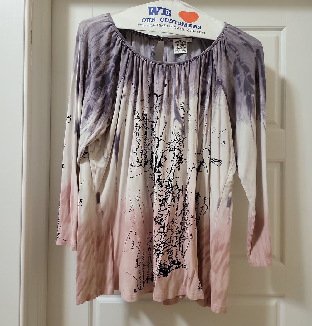 Parsley & Sage Lilac, Blush & Black Ombre Peasant Top - Picture 1 of 3